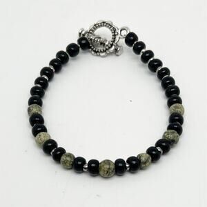 Handmade Black and Green Beaded Bracelet Hand Crafted Artisan